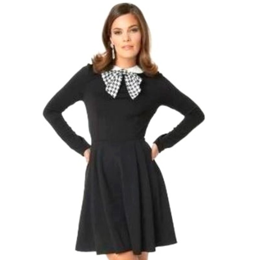 Unique Vintage Smak Parlour Black Fit & Flare dress with Houndstooth bow